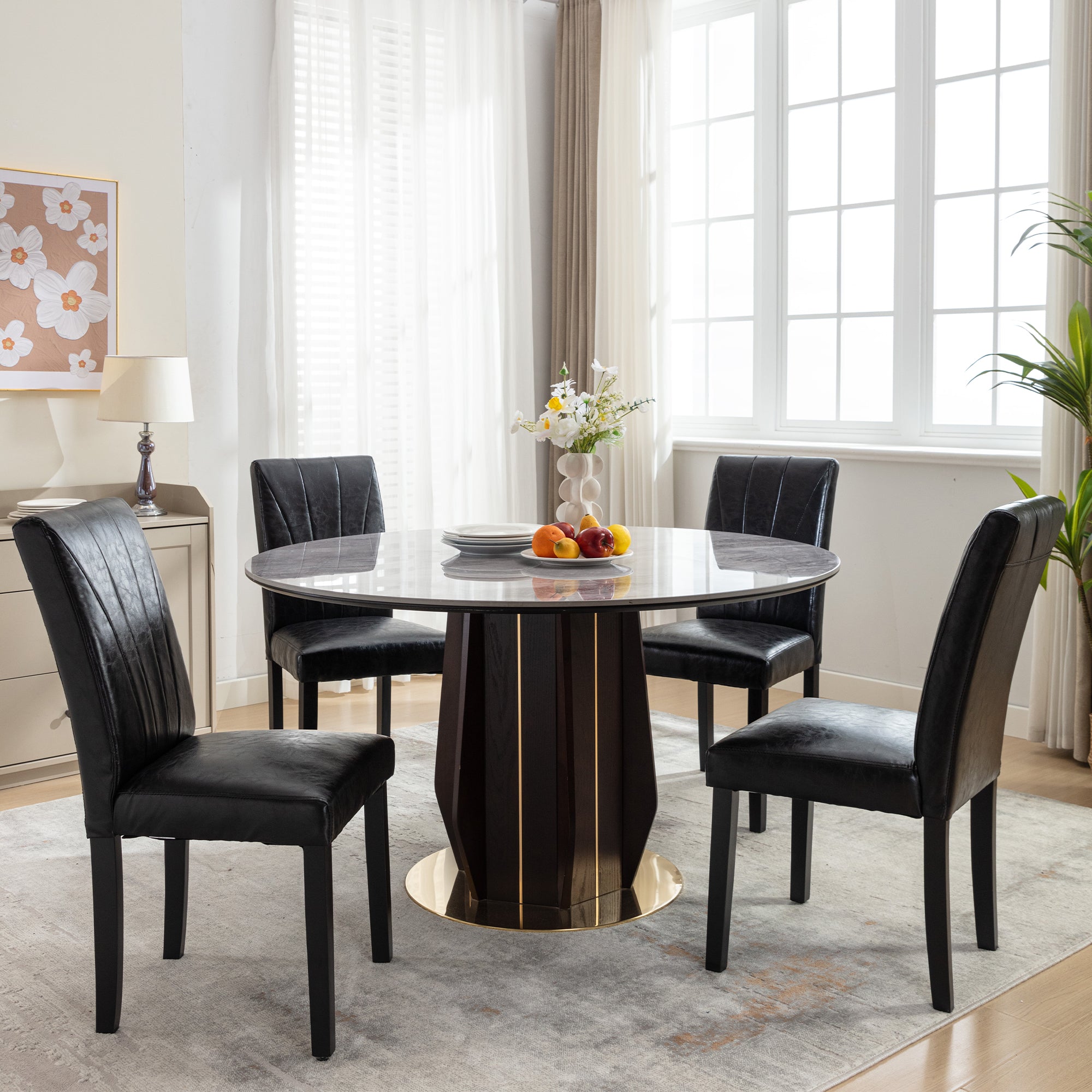 VECELO Set of 2 Upholstered Dining Chairs, Modern Fabric and Solid Wood Legs & High Back - VECELO
