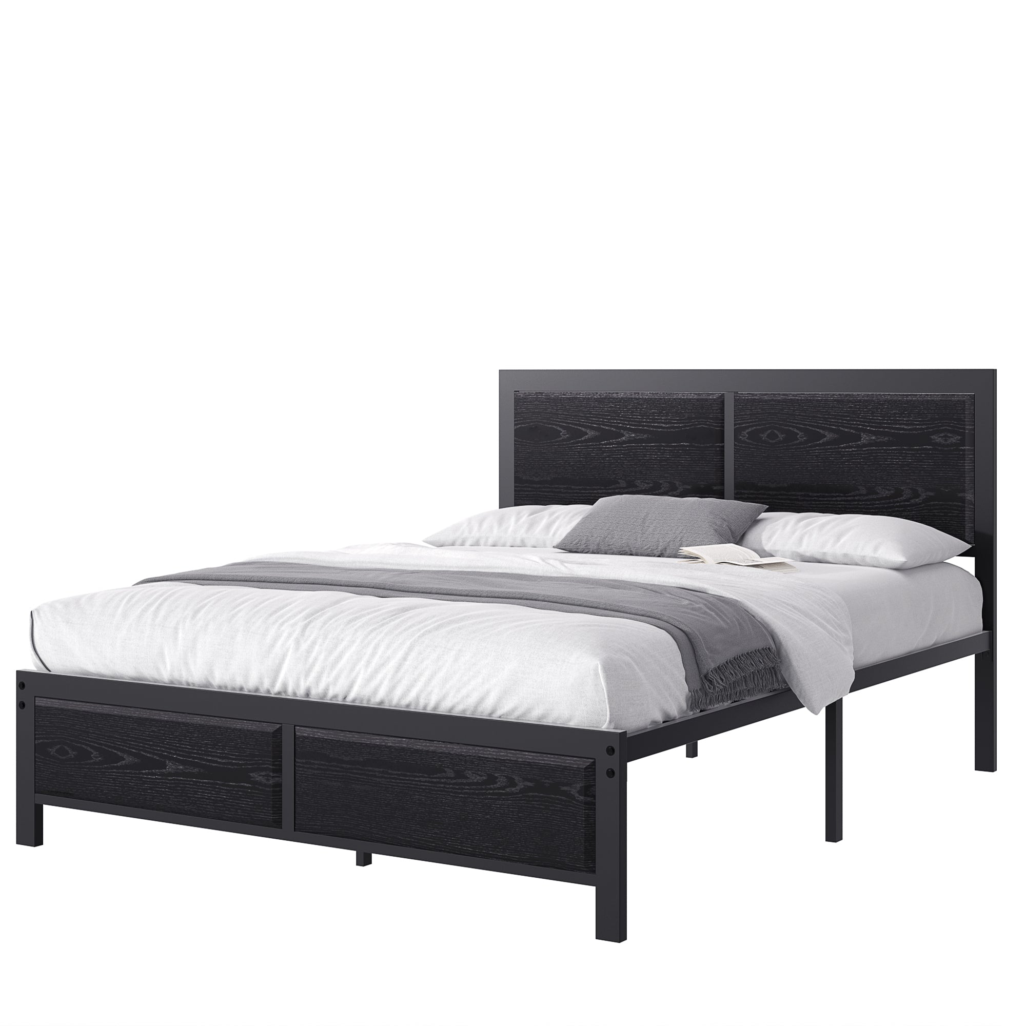 VECELO Platform Bed Frame, Mattress Foundation with Rustic Vintage Wood Headboard - VECELO