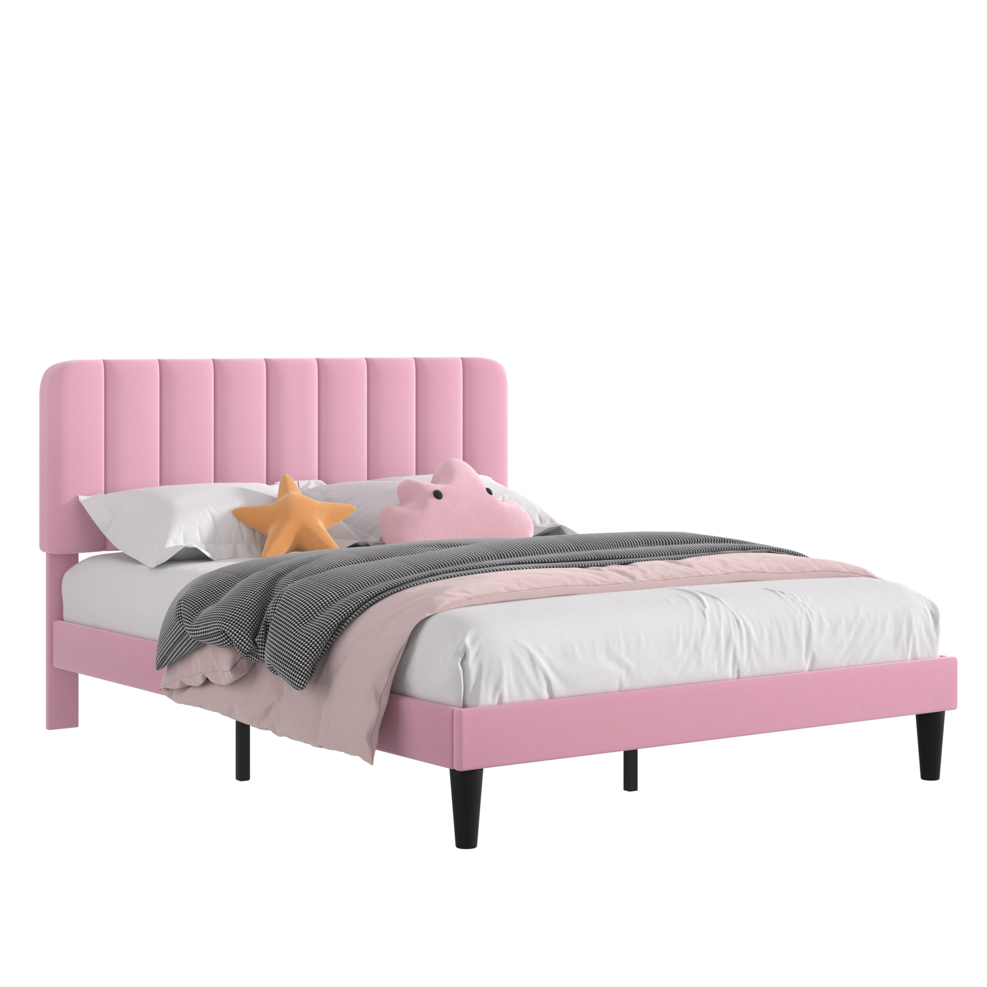 VECELO Upholstered Platform bedframe with Adjustable Headboard - VECELO