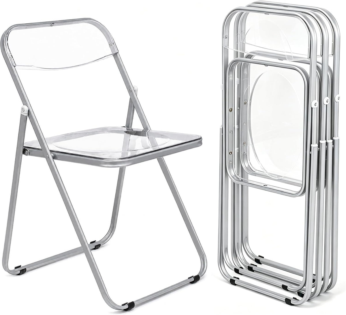 VECELO Transparent Acrylic Folding Chairs Set of 4 or 8 Clear Stackable Dining Chairs Metal Frame