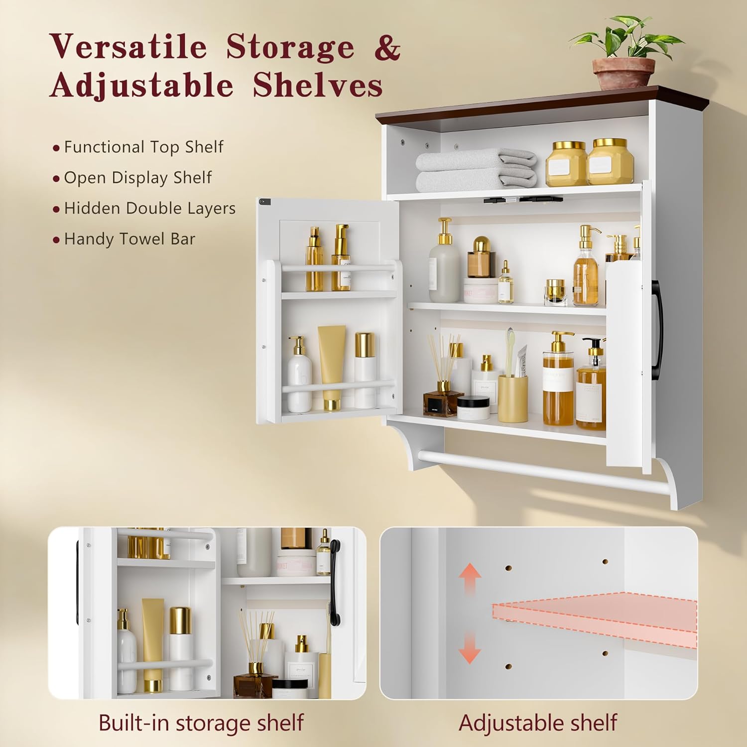 VECELO Bathroom Wall Cabinet with Motion Sensor LED Light