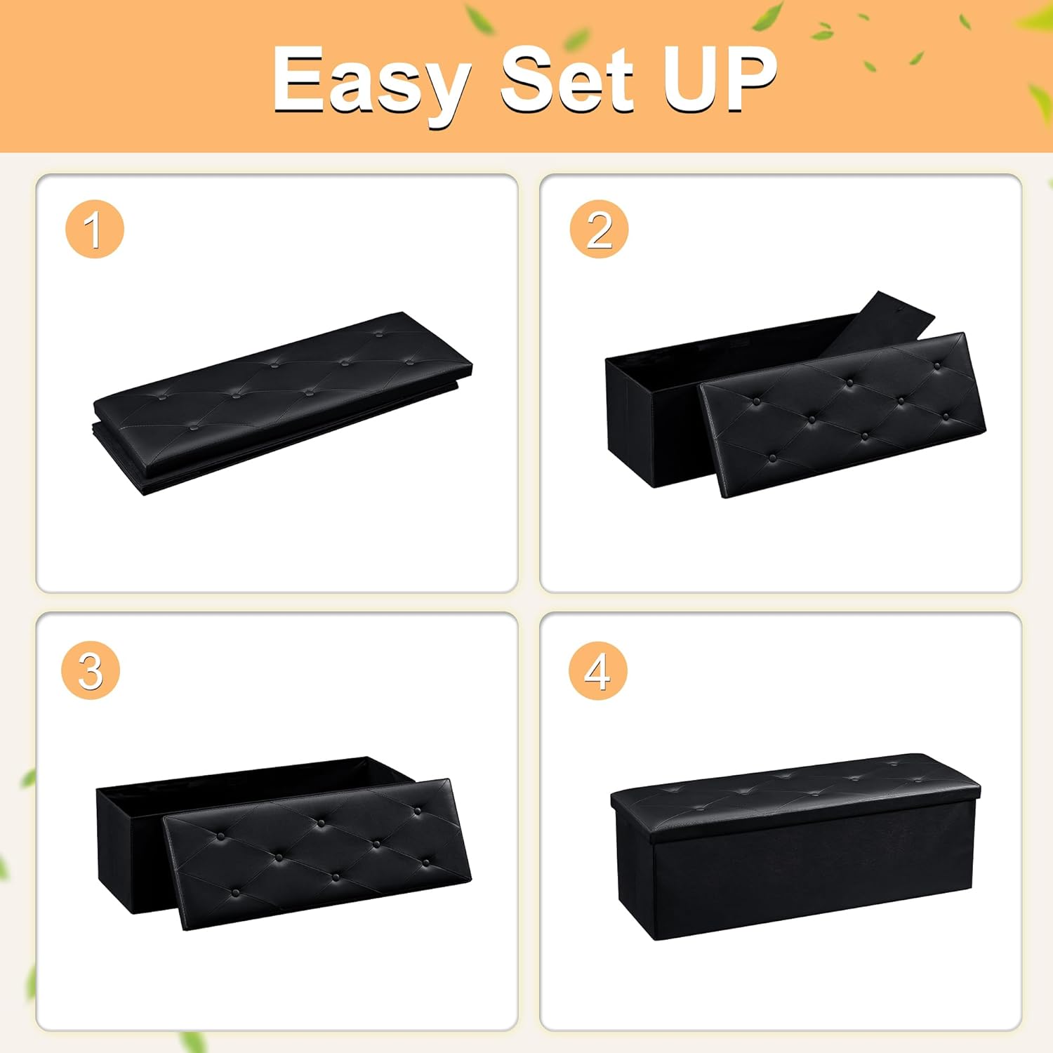 VECELO Storage Ottoman Bench End of Bed 43'' Footstool Footrest Stool Shoestool - VECELO