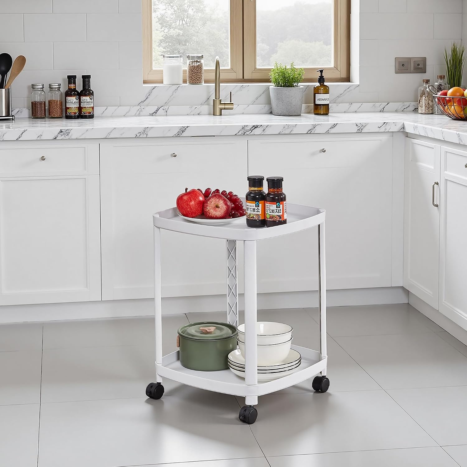 VECELO Rolling End Side Table with Lockable Wheels