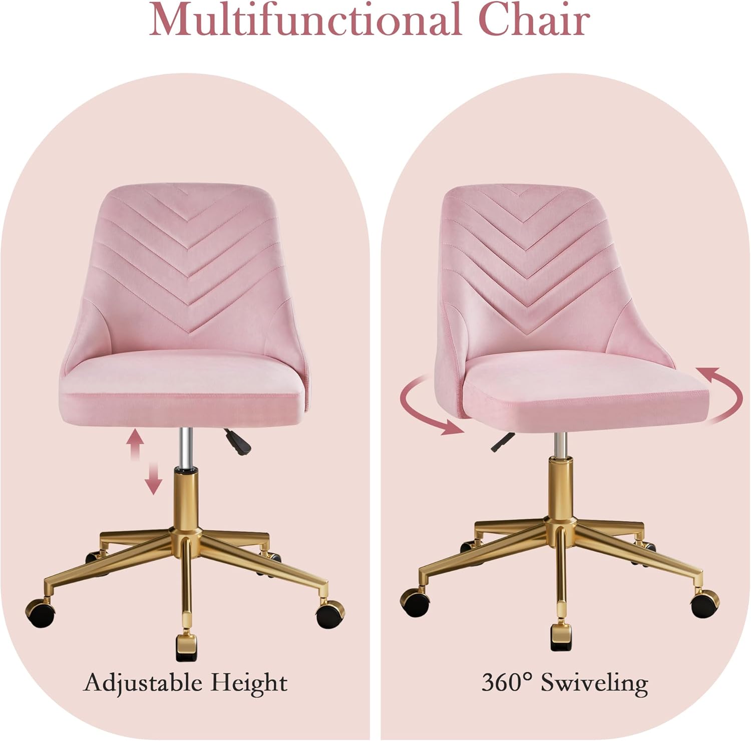 VECELO Velvet Vanity Desk Chair with Height-Adjustable