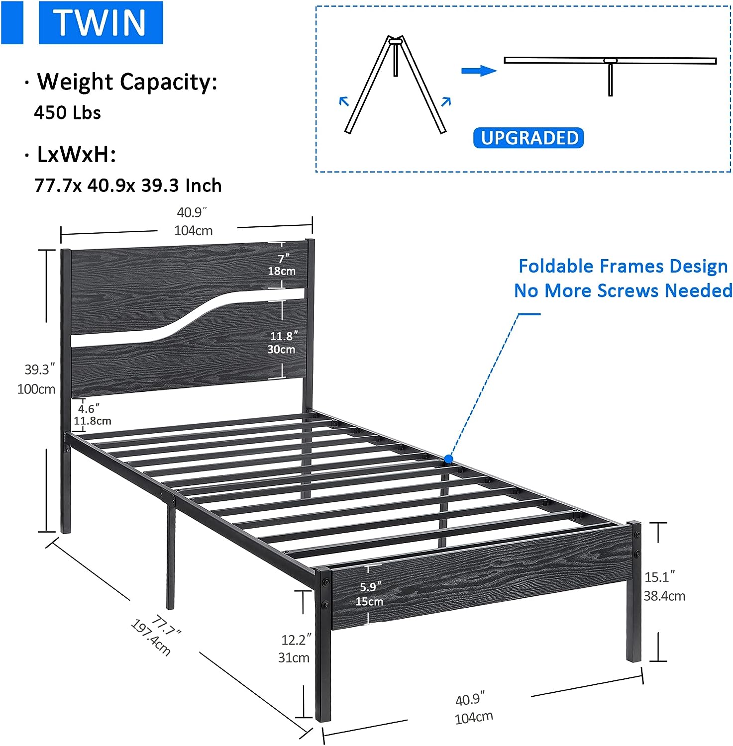 VECELO Platform Bed Frame/Mattress Foundation with Rustic Vintage Wood Headboard - VECELO