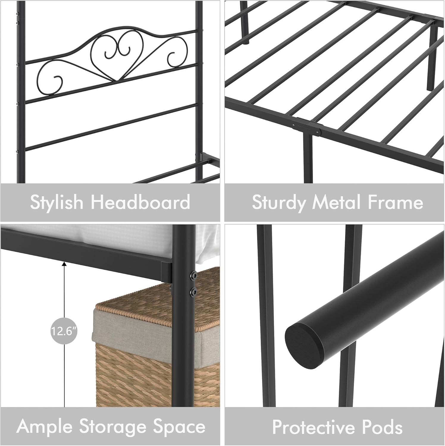 VECELO Twin Canopy Bed Frame with Headboard and Footboard - VECELO