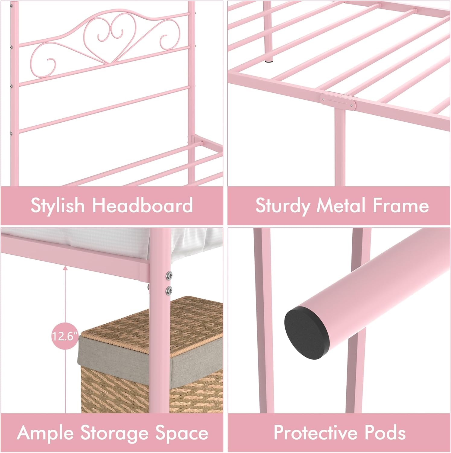 VECELO Twin Canopy Bed Frame with Headboard and Footboard - VECELO