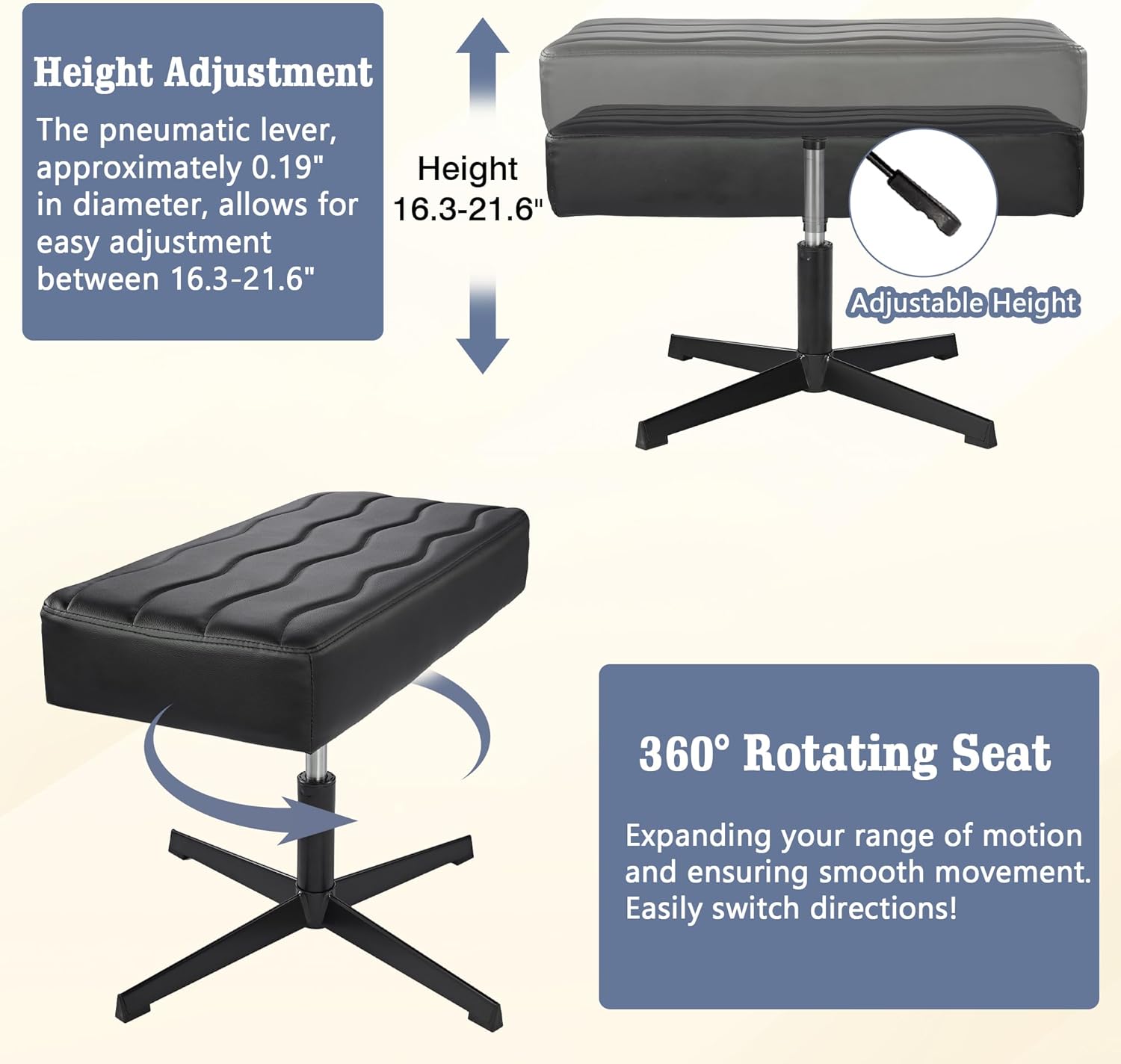 VECELO Under Desk Footrest, PU Ergonomic Foot Rest with Comfort Padding - VECELO