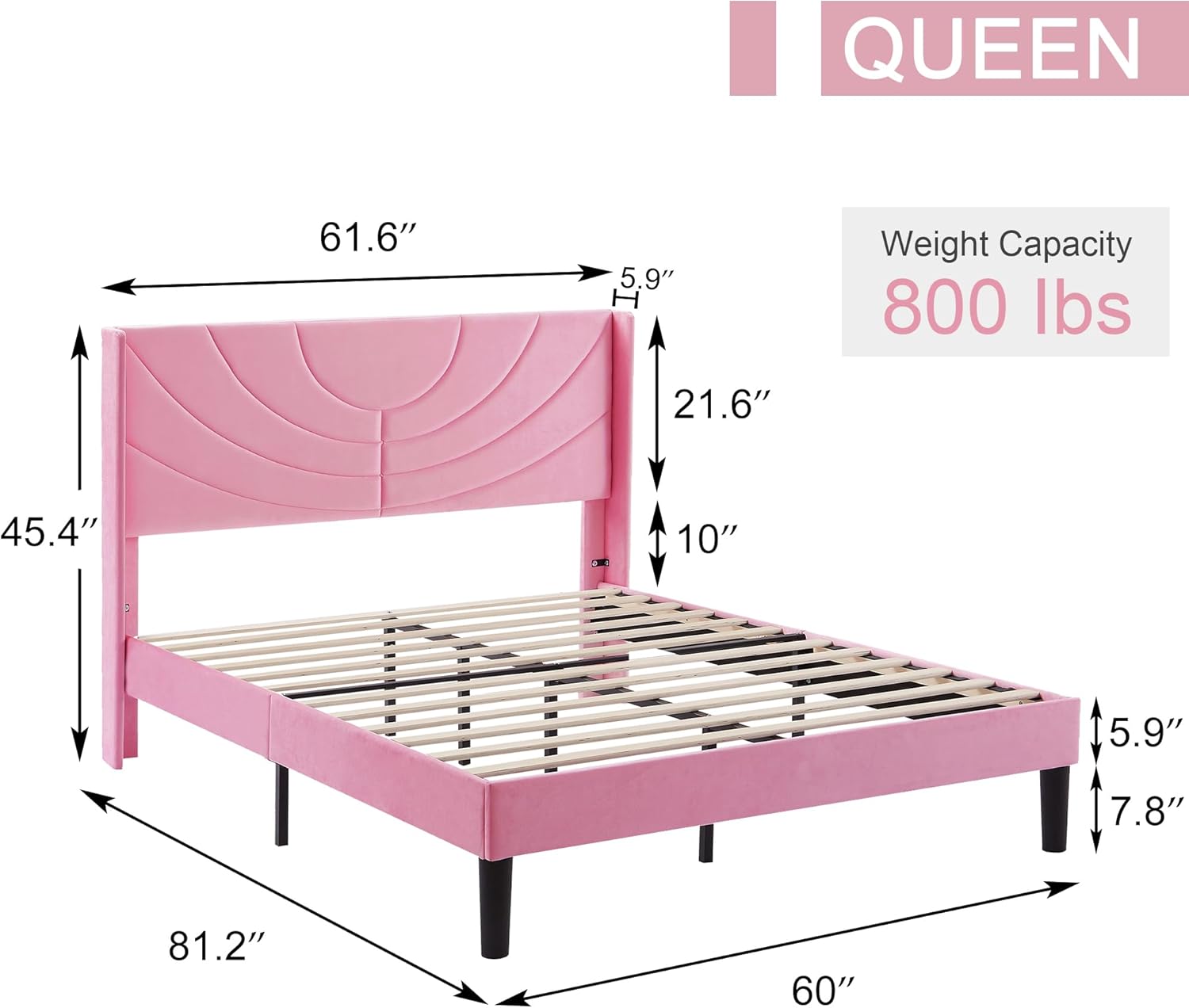 VECELO Upholstered Platform Bed Frame with Adjustable Fabric Headboard - VECELO