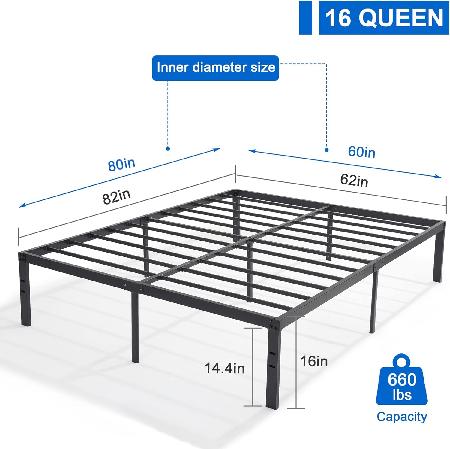 VECELO Metal Platform Bed Frame Heavy Duty Steel Slat, No Box Spring Needed - VECELO
