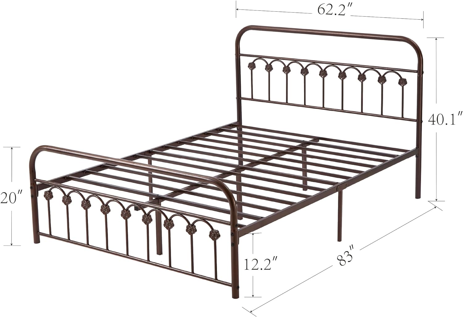 VECELO Metal Bed Frame/Mattress Foundation with Vintage Flower Headboard & Footboard - VECELO