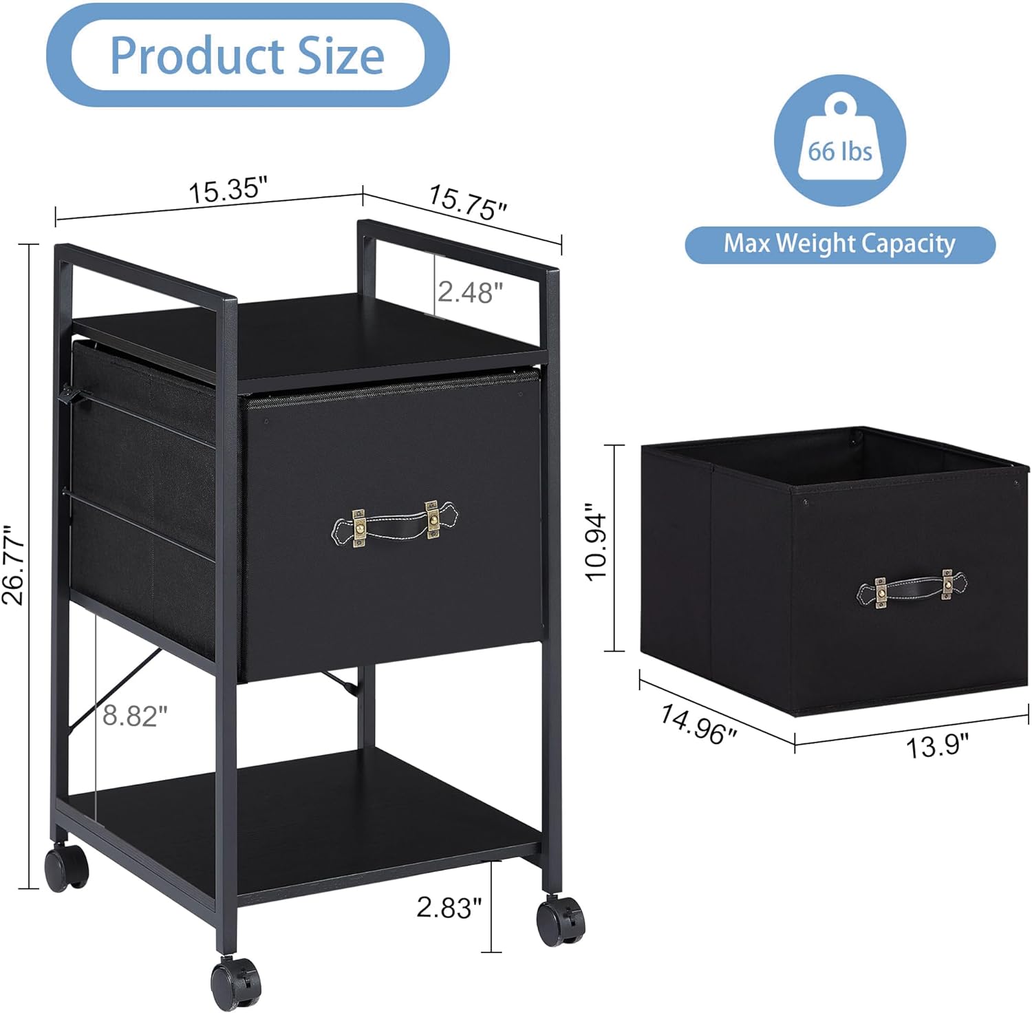 VECELO Mobile Vertical Filing Cabinet, Rolling Printer Shelf with Handle - VECELO
