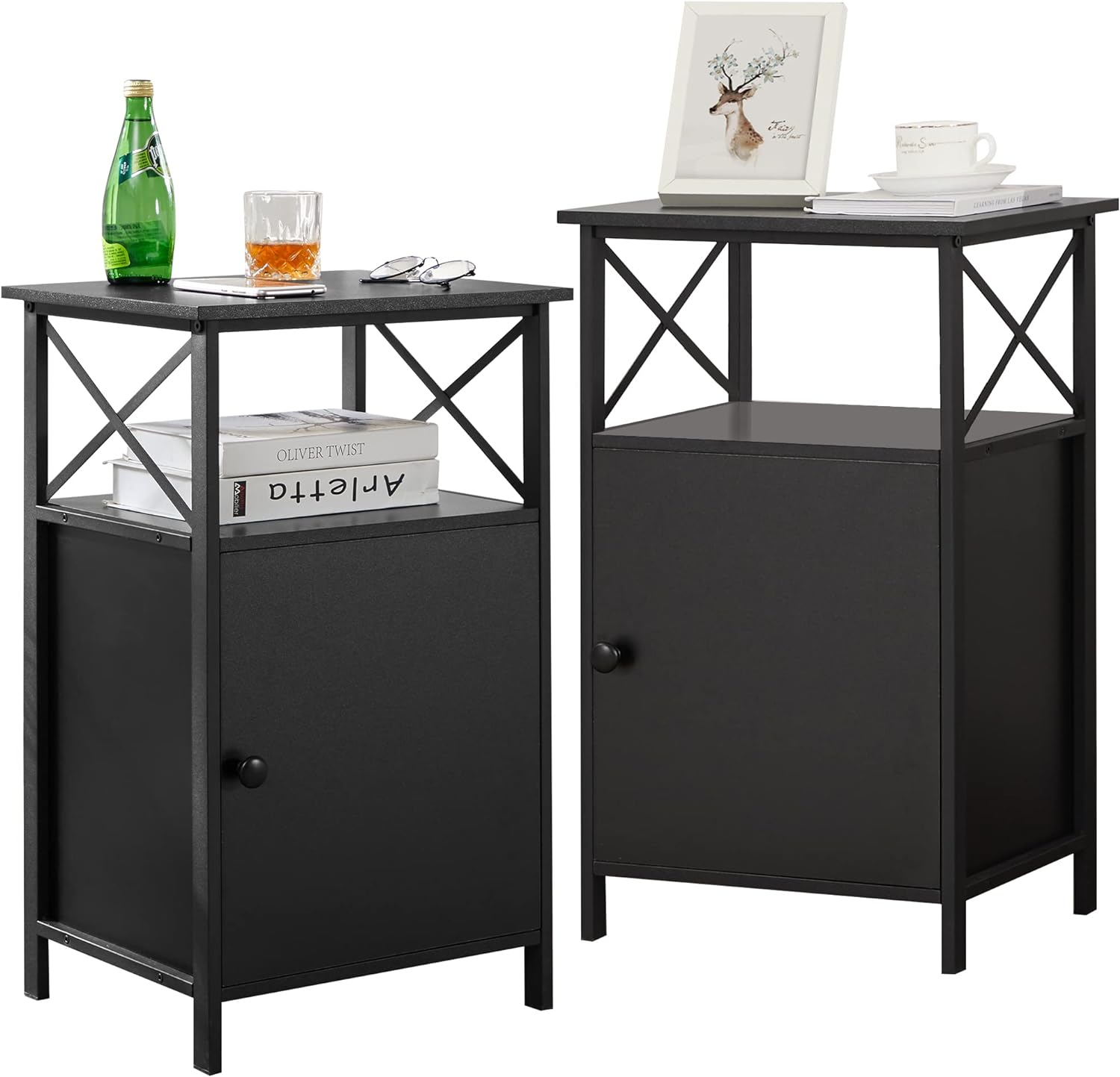 VECELO Tall Side Storage, Large Capacity Bedside Nightstand - VECELO