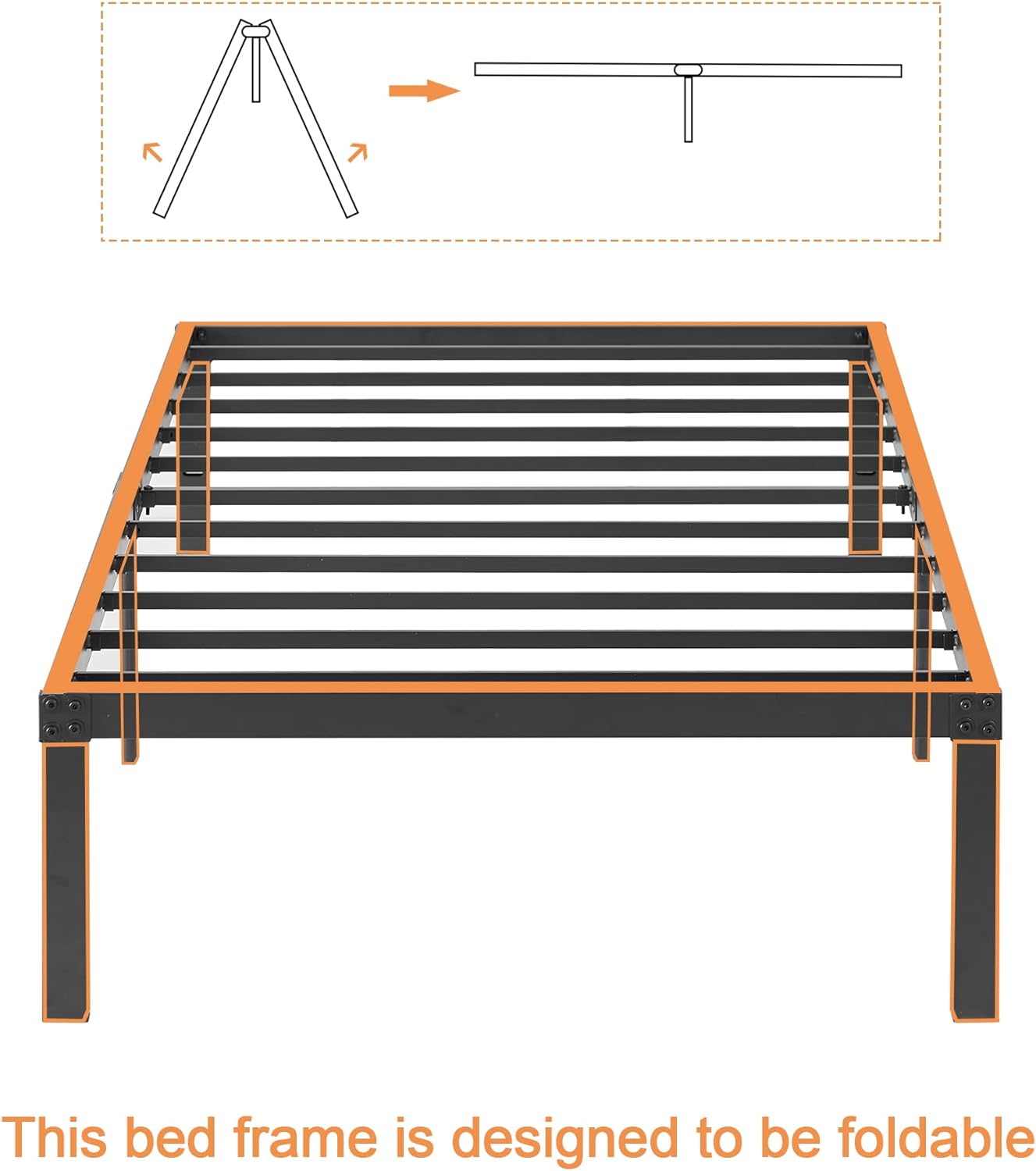 VECELO Metal Platform Bed Frame Heavy Duty Steel Slat, No Box Spring Needed - VECELO