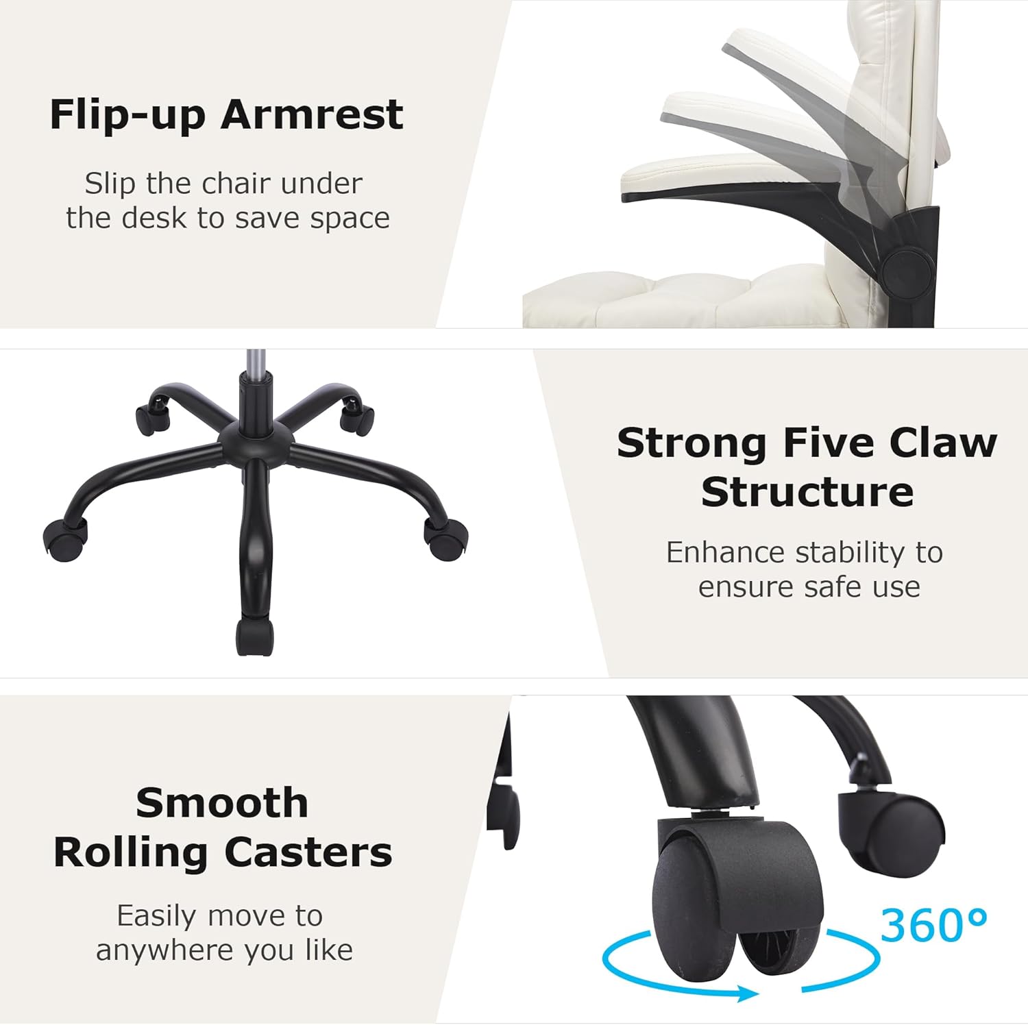 VECELO Ergonomic Swivel Office Desk Chair with Flip-up Armrest and Adjustable Height Lumbar Support - VECELO
