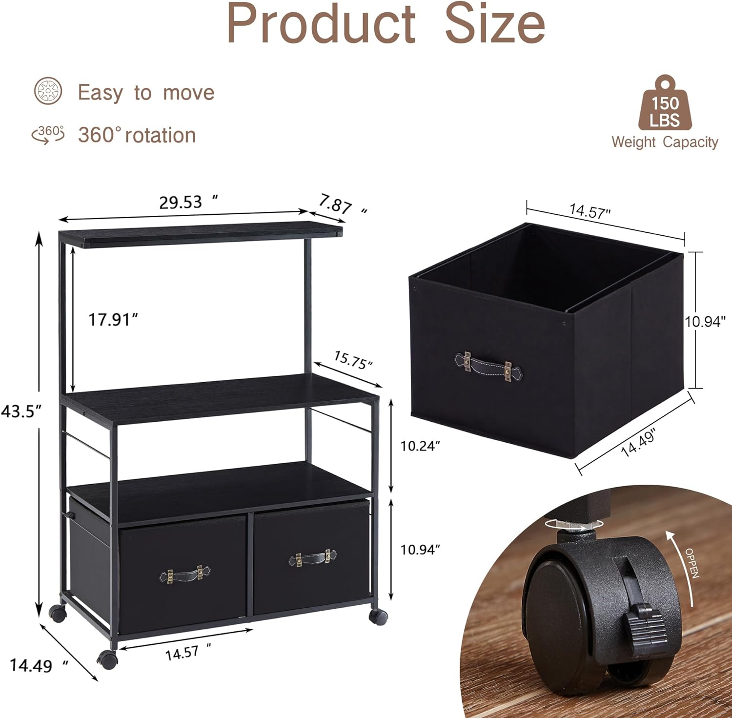 VECELO Lateral File Cabinet with 2 Big Rolling Printer Stand with 3 Open Storage Shelf - VECELO