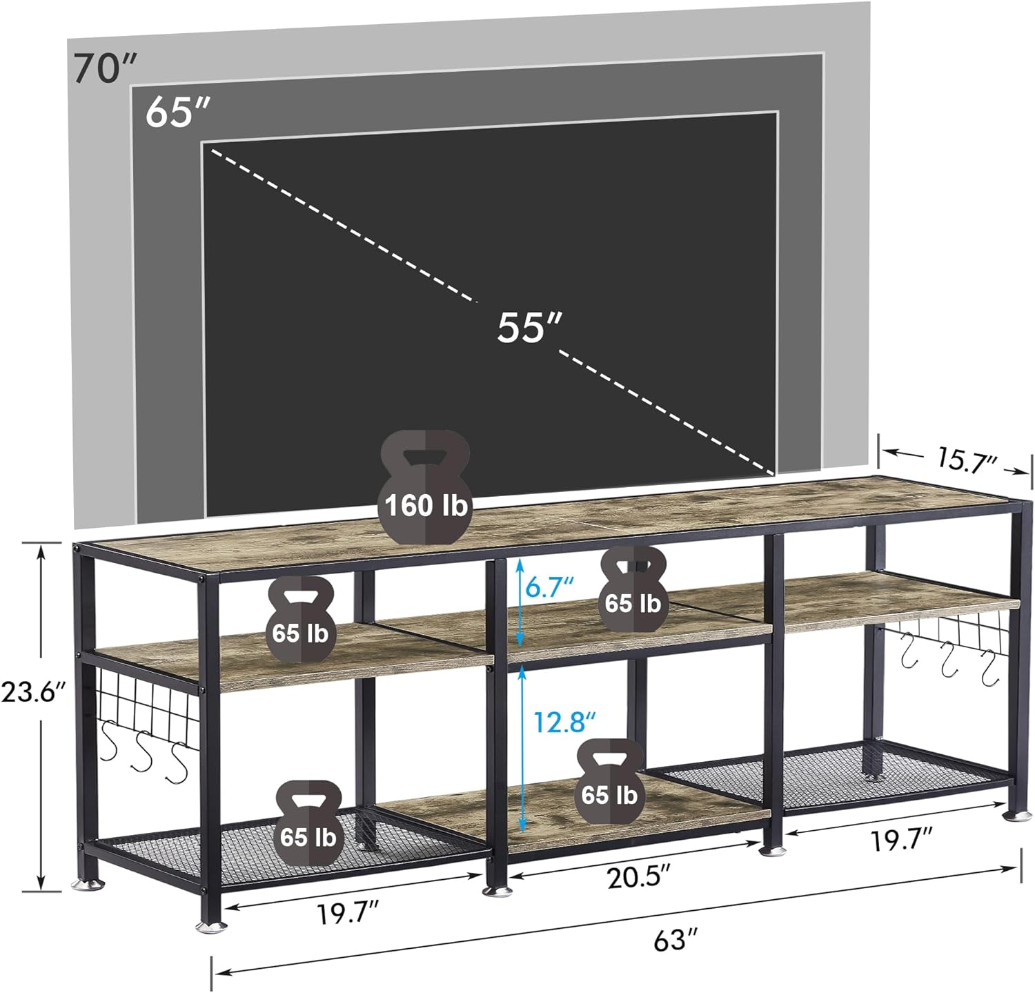 VECELO TV Stand Entertainment Center Media Console with 3-Tier Open Storage Shelves - VECELO