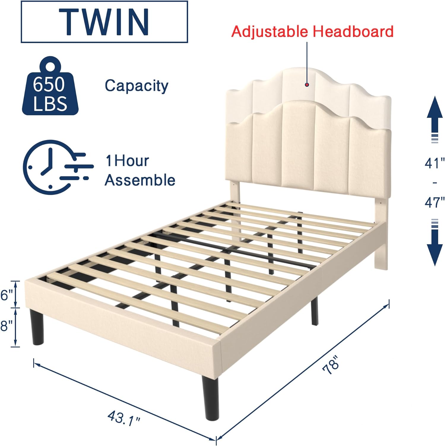 VECELO Upholstered Platform Bed,Mattress Foundation with Headboard - VECELO