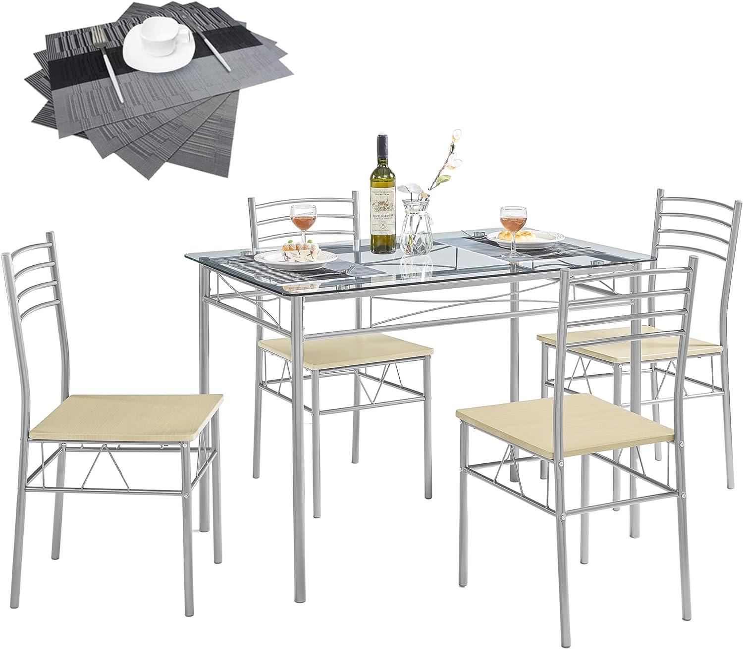 VECELO Modern Rectangular 5-Piece Dining Table Set - VECELO