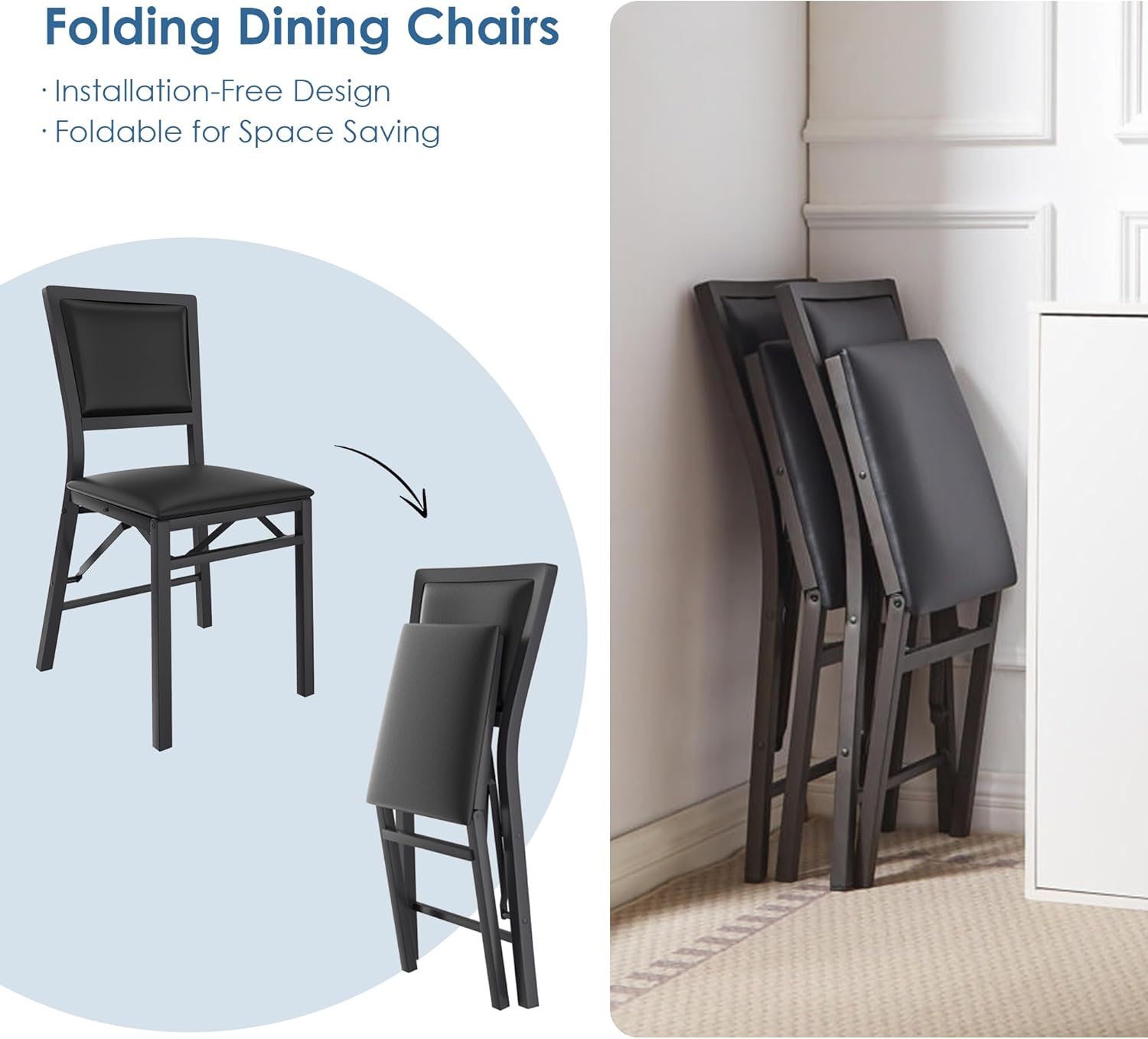 VECELO Folding Chairs Set of 2 with Cushion - VECELO