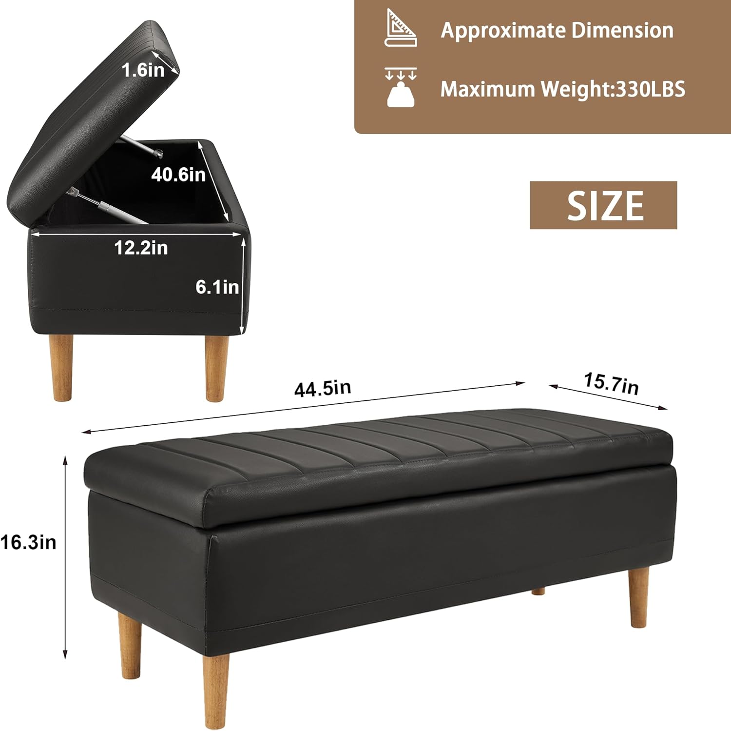 VECELO Modern Soft PU Leather Bench 44" Shoestool - VECELO