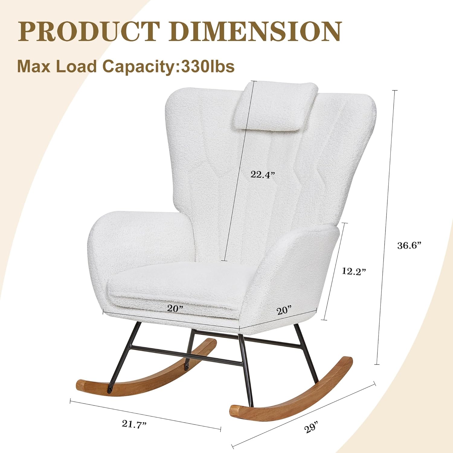 VECELO Rocking Chair Nursery with Thick Headrest, Modern Teddy Upholstered Reading Glider Rocker Accent Armchair with High Backrest - VECELO