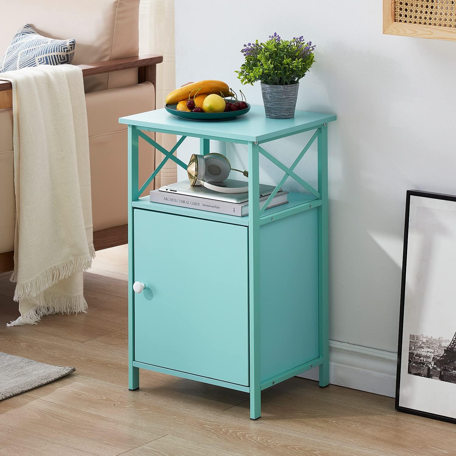 VECELO Tall Side Storage, Large Capacity Bedside Nightstand - VECELO