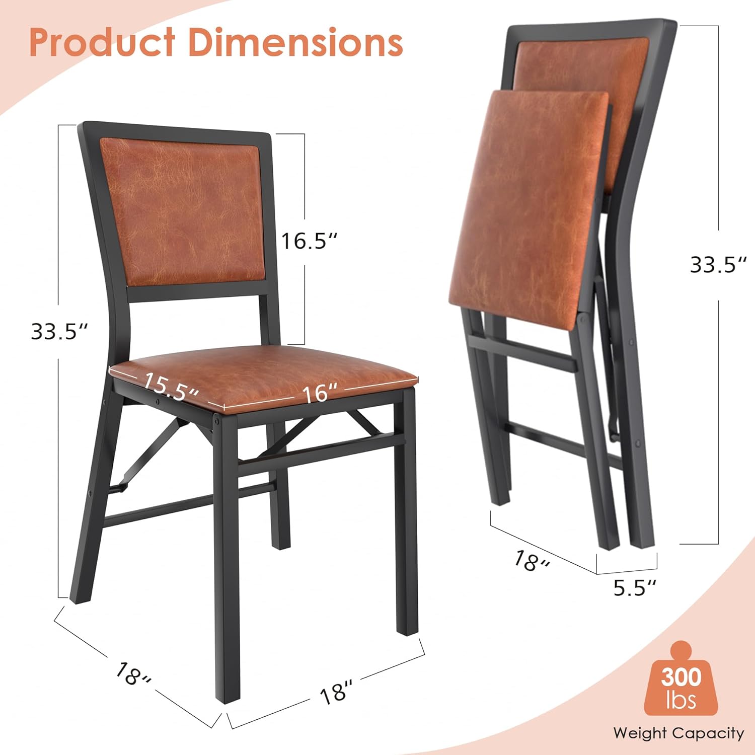 VECELO Folding Chairs Set of 2 with Cushion - VECELO