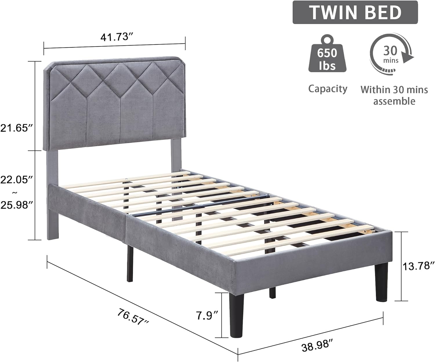 VECELO Premium Leather Upholstered Platform Bed Frame - VECELO