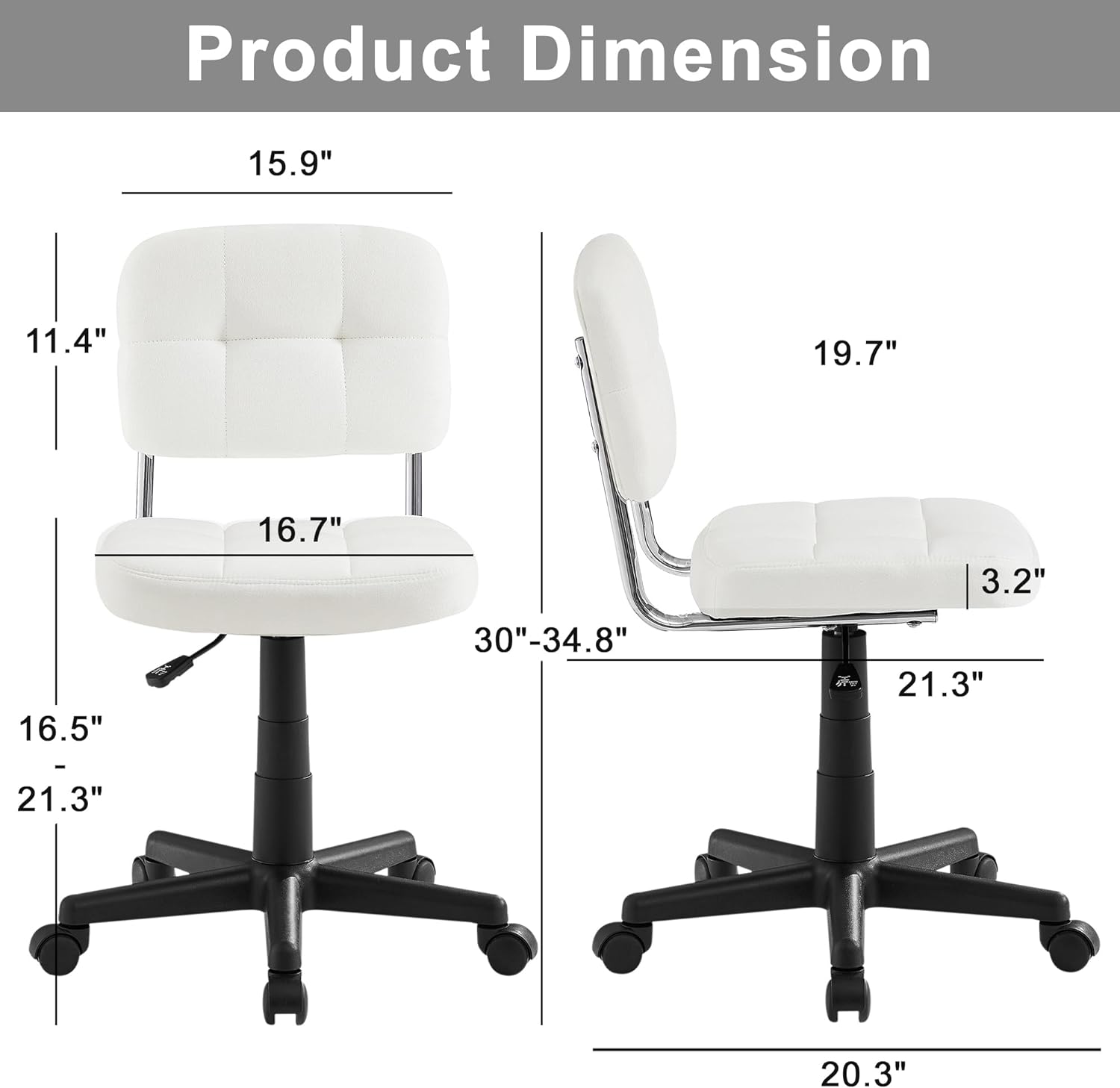 VECELO Modern Armless Home Office Desk Chair for Make Up/Bed Room/Small Space - VECELO
