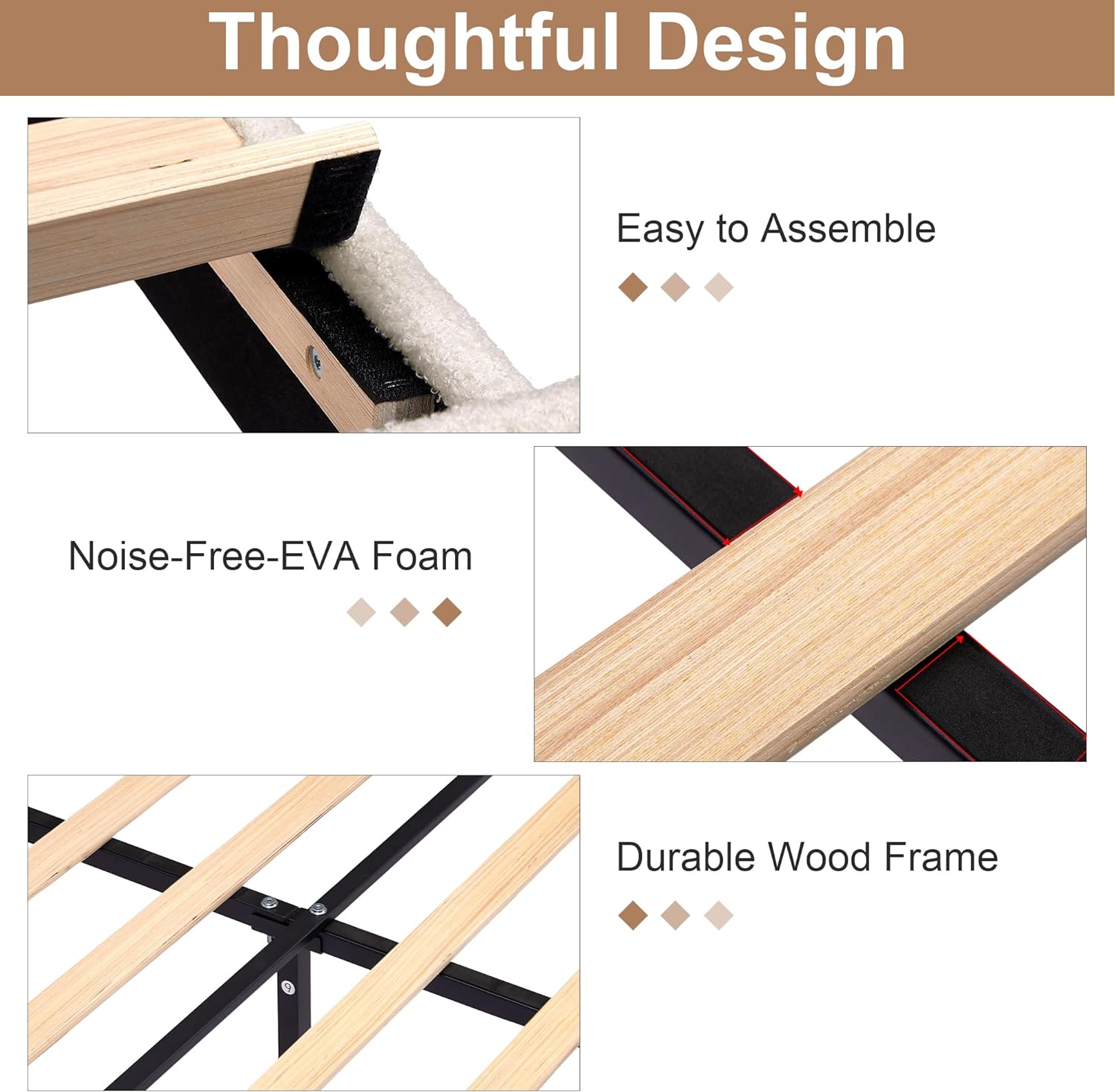 VECELO Upholstered Platform Bed Frame with Sheepskin Fabric Adjustable Headboard/Strong Wood Slats Supports - VECELO