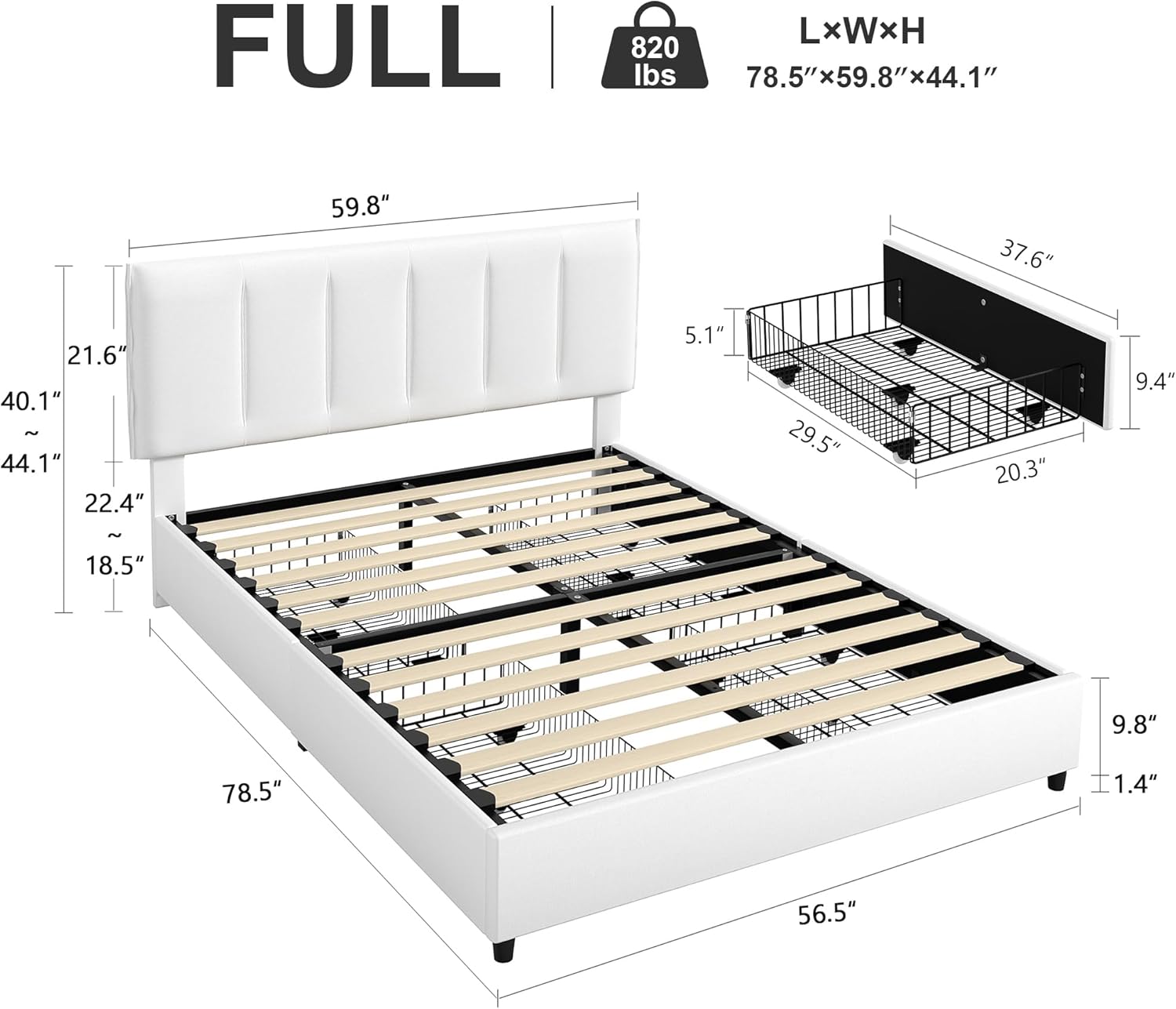 VECELO Upholstered Bed Frame with 4 Storage Drawers and Adjustable Velvet Headboard - VECELO