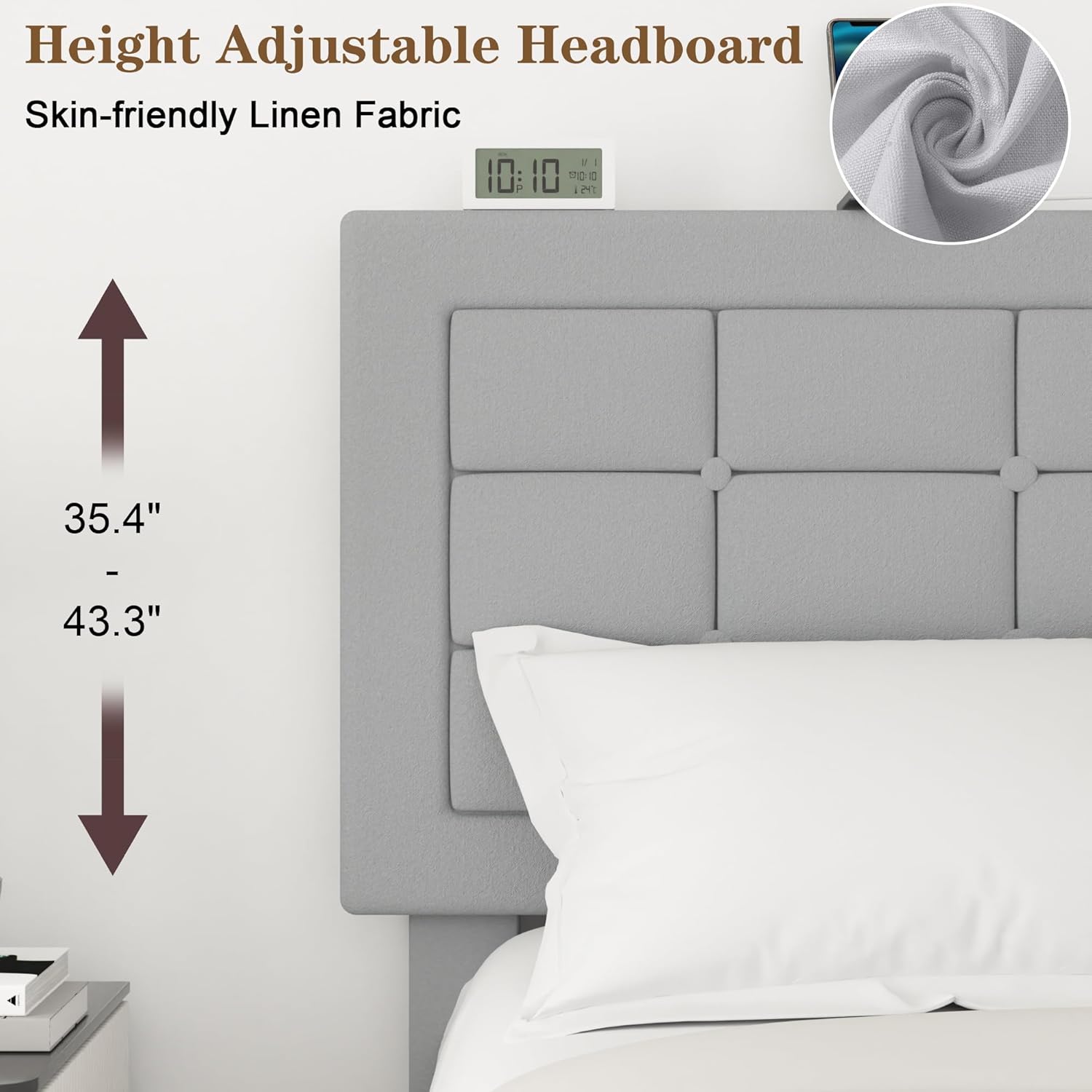 VECELO Bed Frame with 4 Drawers, Adjustable Tufted Button Headboard - VECELO