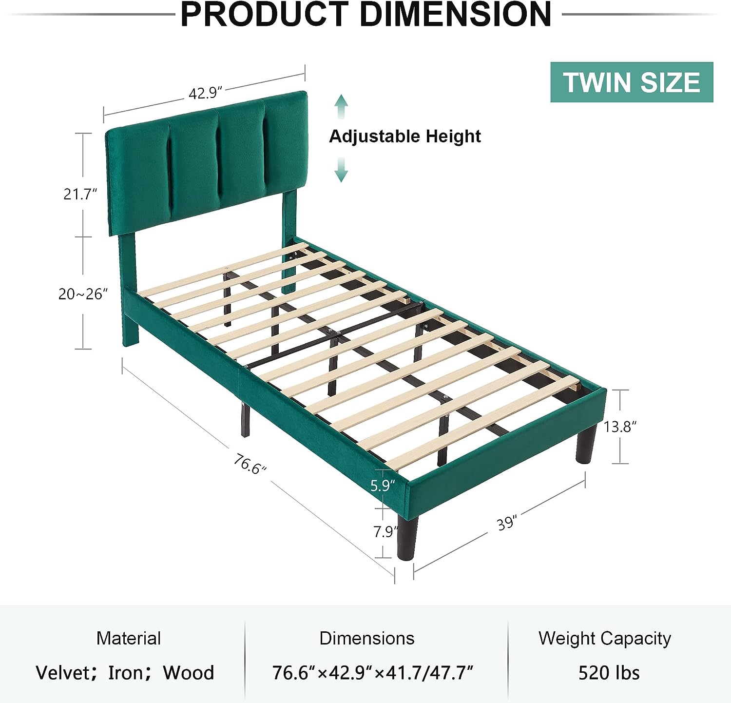 VECELO Modern Upholstered Platform Bedframe, Adjustable Headboard - VECELO