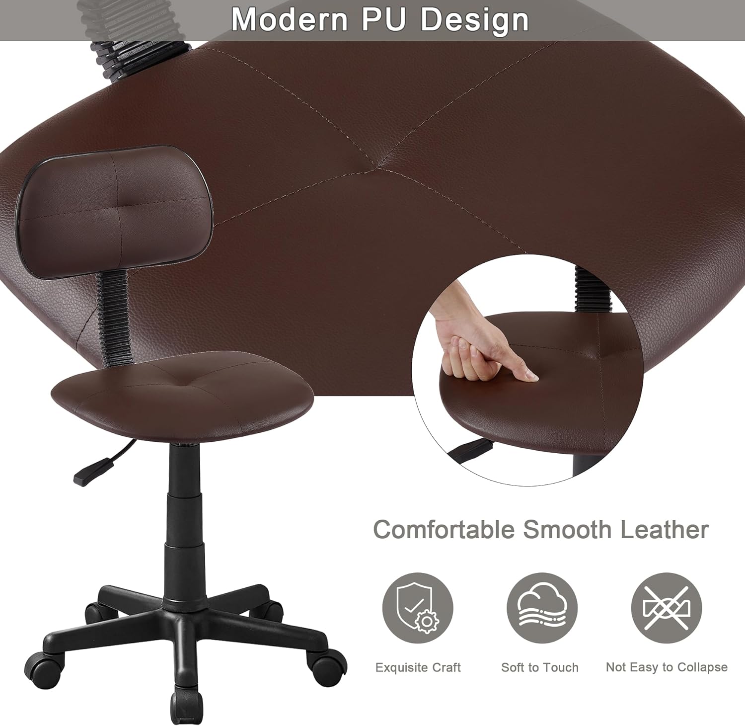 VECELO Armless Home Office Chair Low-Back Height Adjustable Stools - VECELO