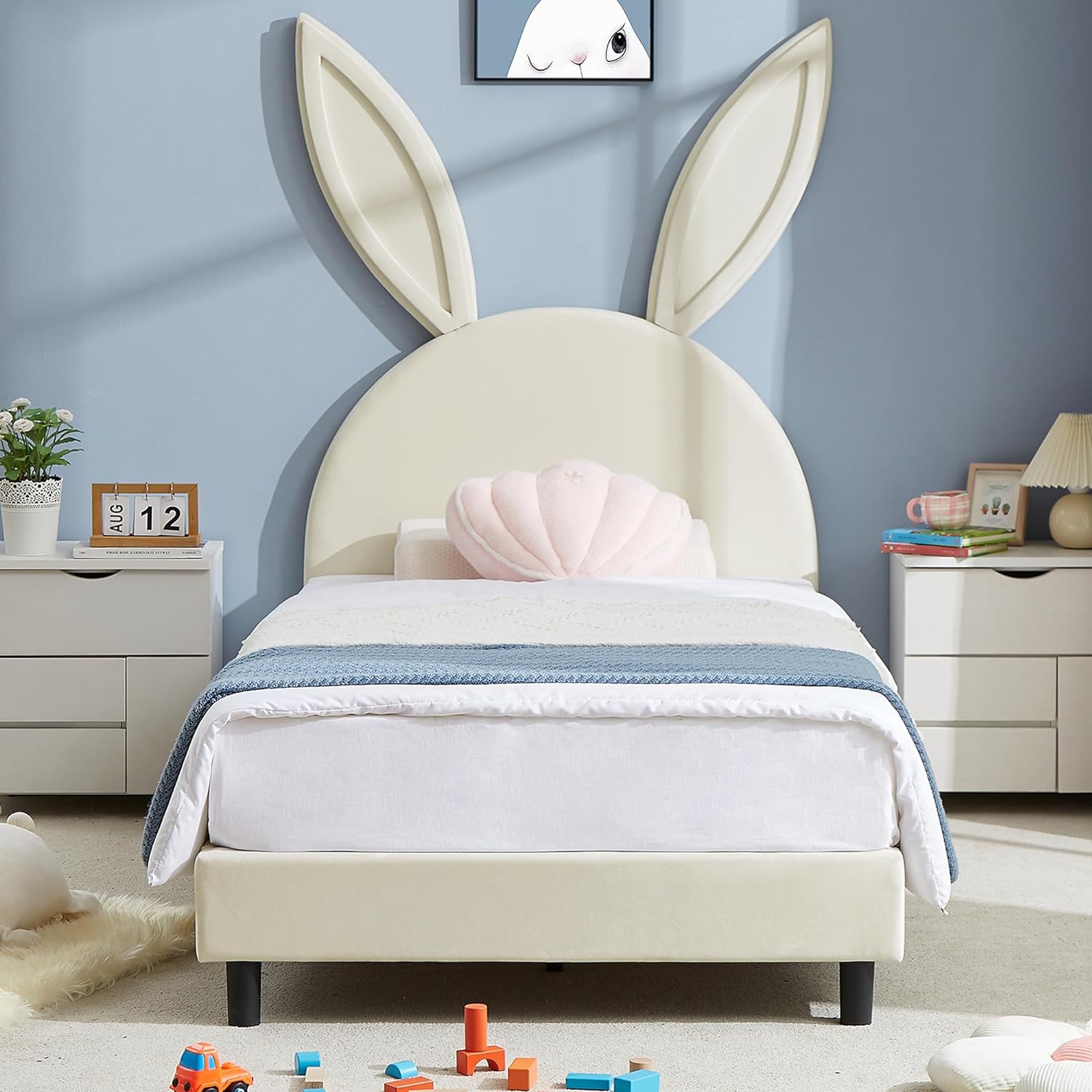 VECELO Kids Twin Bed Frame with Upholstered Headboard - VECELO
