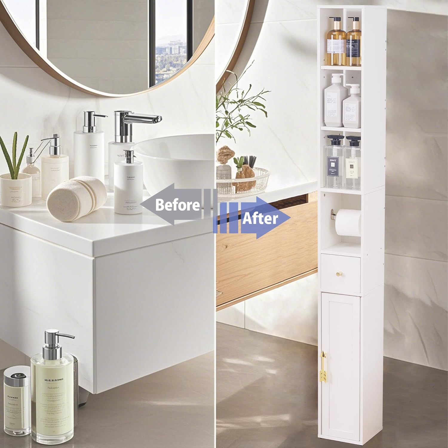 VECELO Tall Bathroom Cabinet with Adjustable Shelves - VECELO