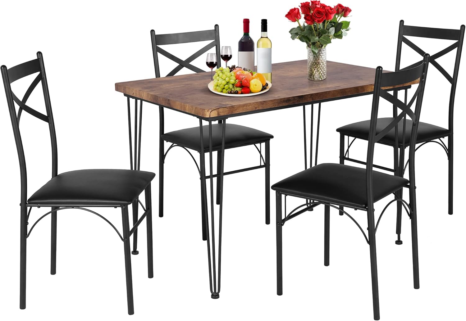 VECELO 5-Piece Modern Rectangular Dining Table Set - VECELO