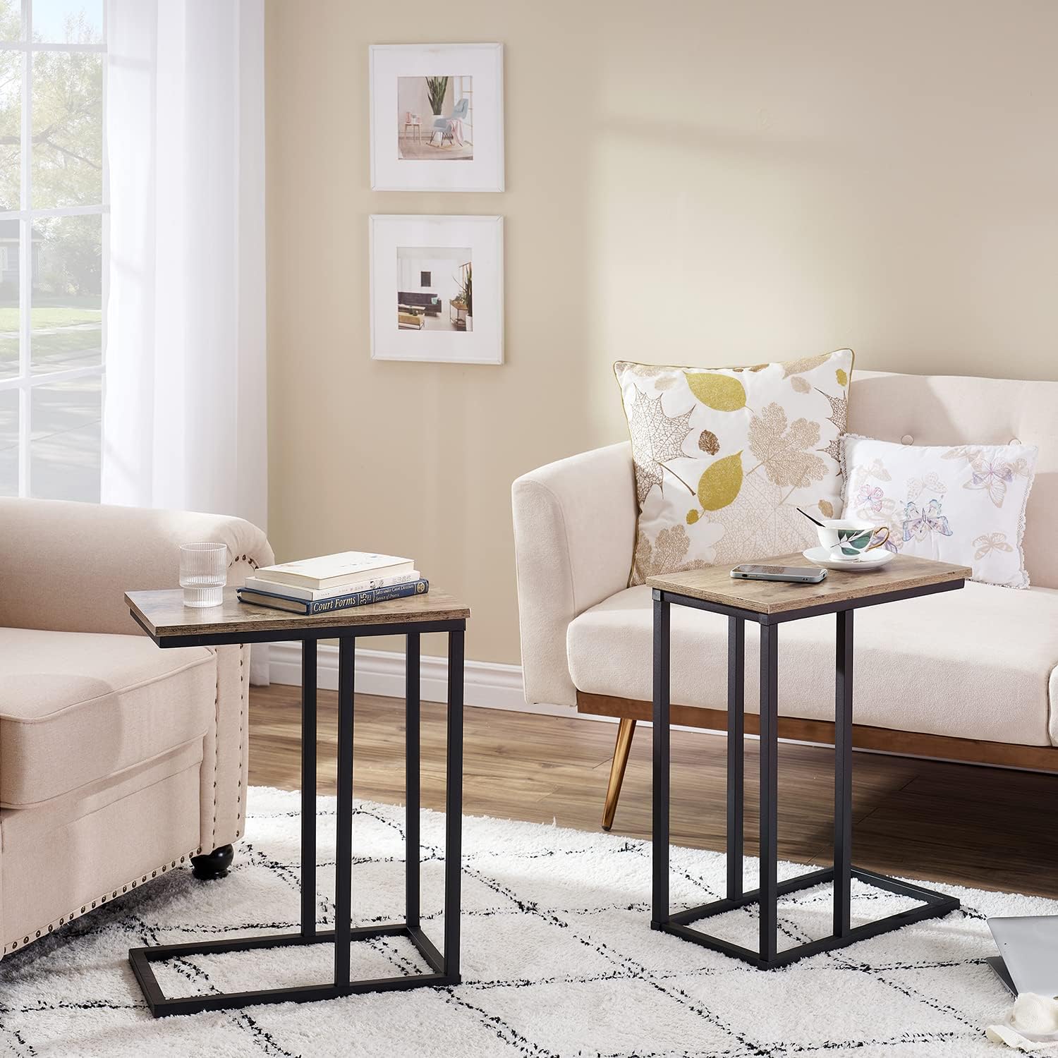 VECELO C Shaped End Side Table for Sofa Couch and Bed Snack TV Tray - VECELO