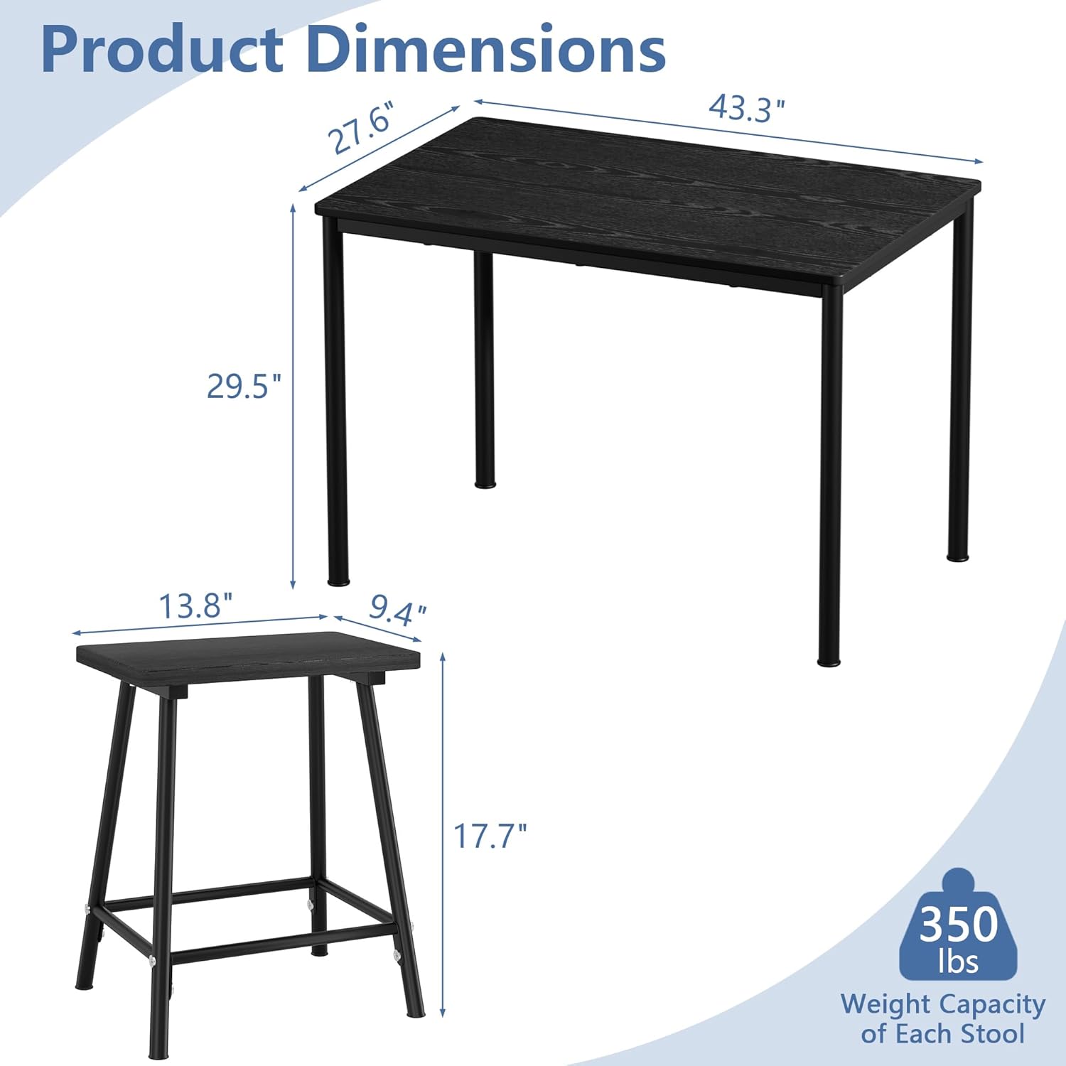 VECELO 5-Piece Dining Table Set Metal and Wood Kitchen Furniture with 4 Stools - VECELO