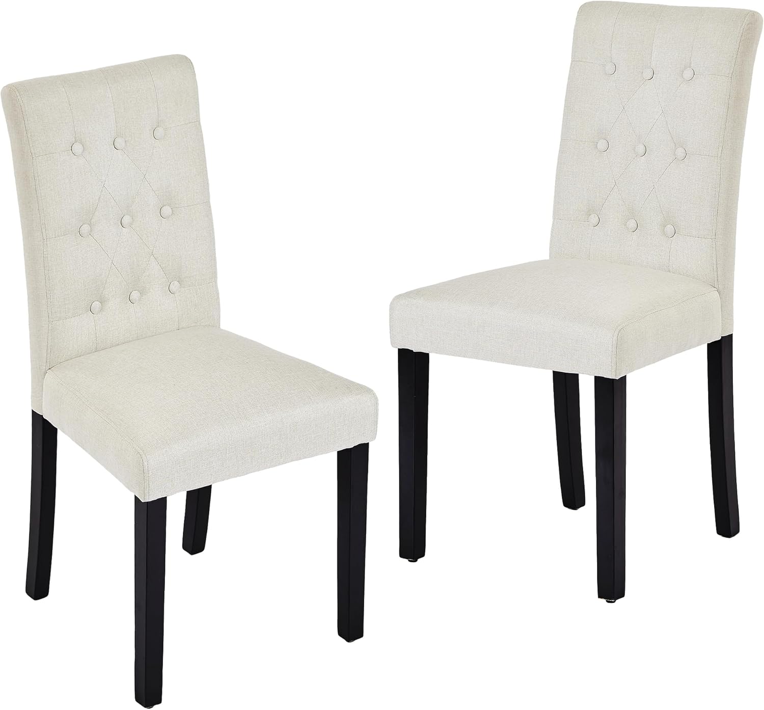 VECELO Upholstered Dining Chairs Set of 2 Button Tufted Back, Padded Seat, Wood Legs with Rubber Footpads - VECELO