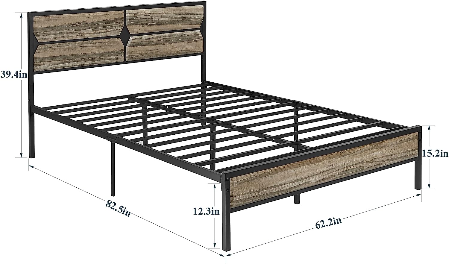 VECELO Metal Bed Frame Platform with Wooden Headboard&Footboard Mattress Foundation - VECELO