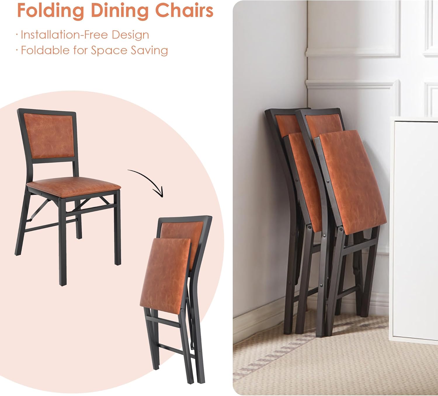 VECELO Folding Chairs Set of 2 with Cushion - VECELO