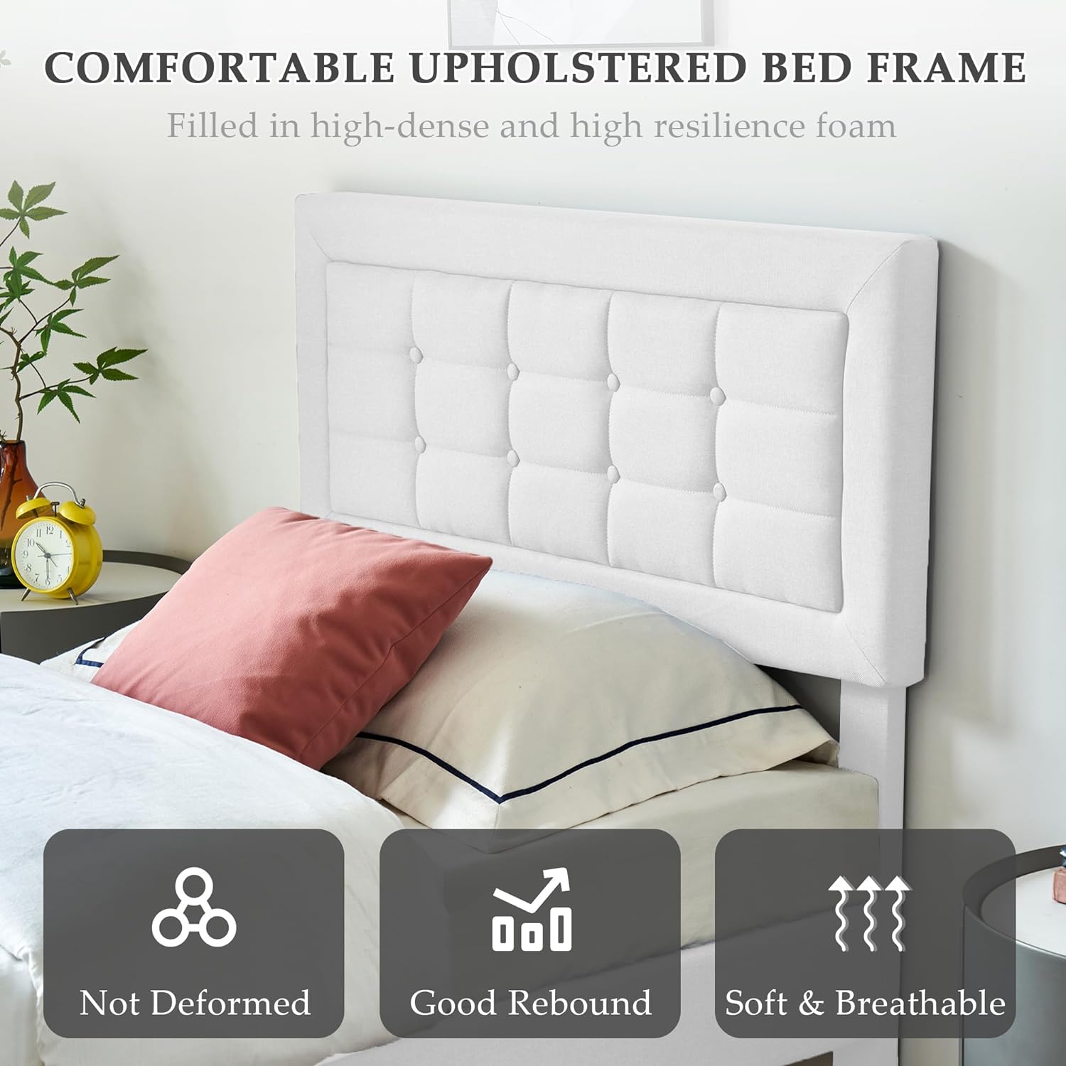 VECELO Upholstered Platform Bed Frame with Height Adjustable Headboard - VECELO