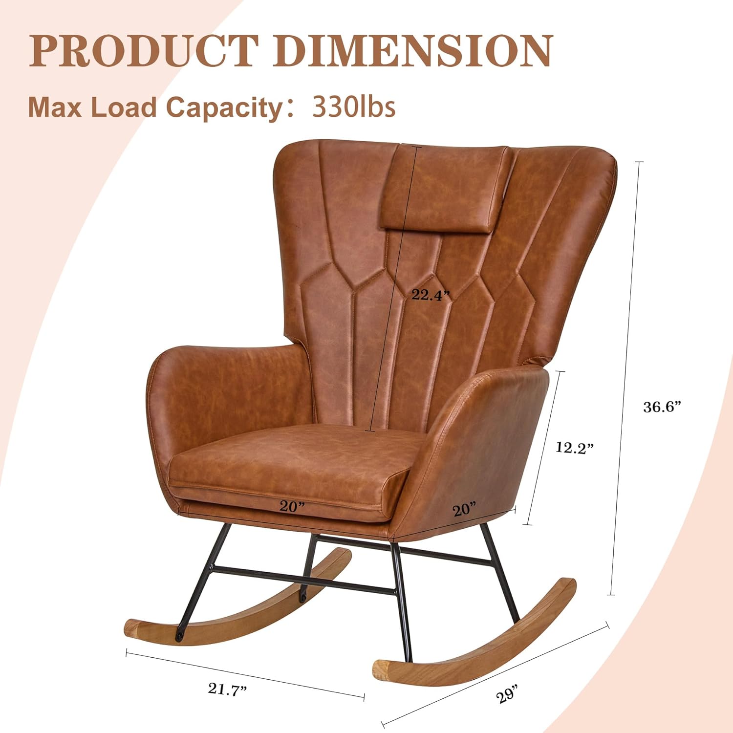VECELO Rocking Chair Nursery with Thick Headrest, Modern Teddy Upholstered Reading Glider Rocker Accent Armchair with High Backrest - VECELO