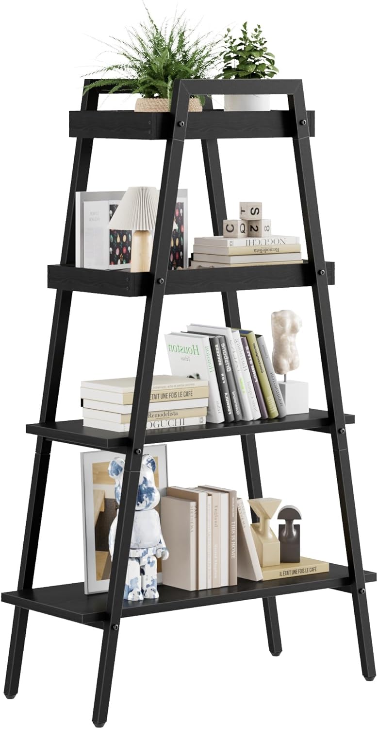 VECELO Ladder Shelf/Display Shelf 4 Tier Storage Bookcase Rack Wood & Steel - VECELO