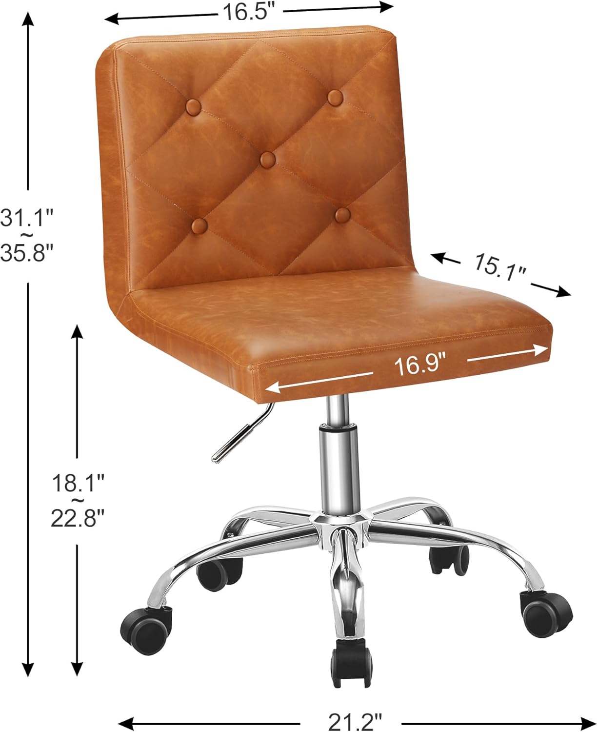 VECELO PU Leather Mid-Back Armless Desk Chair Adjustable Height 360° Rolling Swivel - VECELO