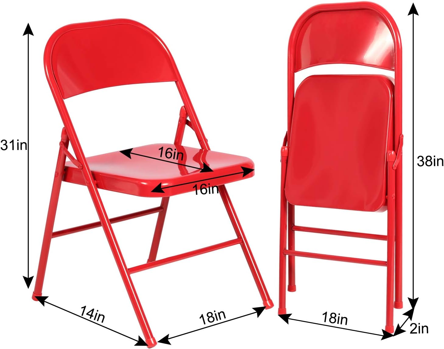 VECELO Metal Frame Steel Folding Mounted Chairs with Triple Braced & Double Hinged Back Set of 4 - VECELO