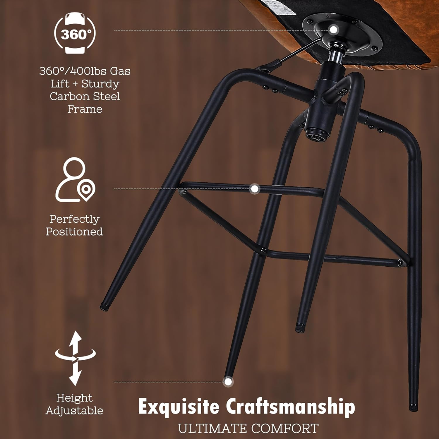 VECELO Quilted Bar Stools Set of 2, Adjustable Bar Height Swivel Bar Stools with Back - VECELO