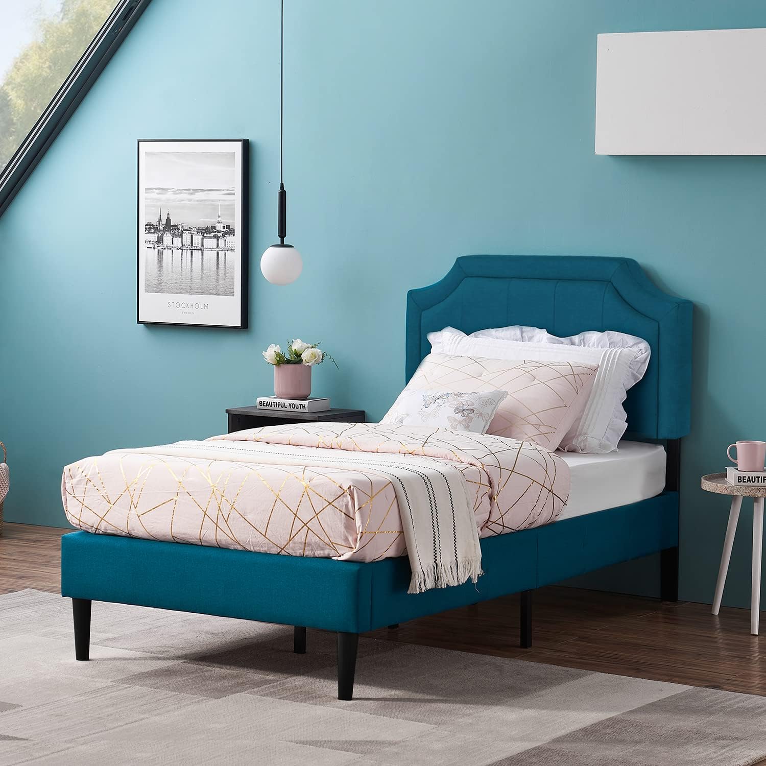 VECELO Premium Upholstered Platform Bed Diamond Stitched Panel Headboard - VECELO